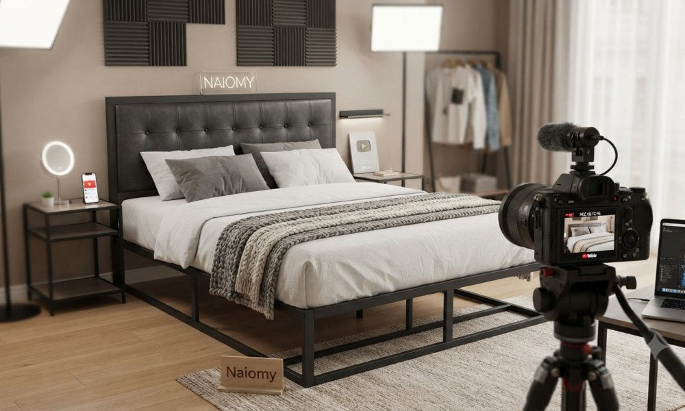 Naiomy vegan leather metal platform bed youtube