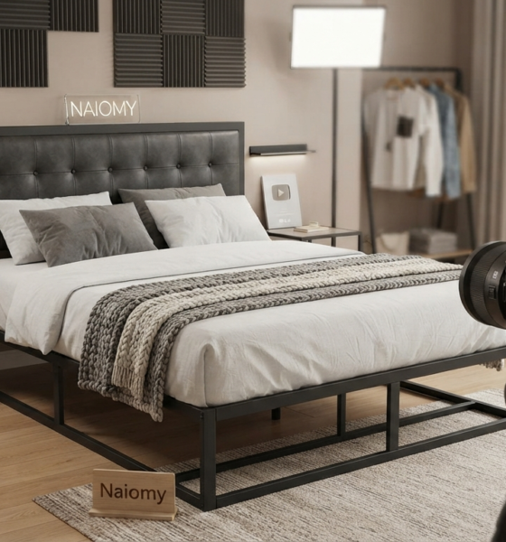 Naiomy vegan leather metal platform bed youtube